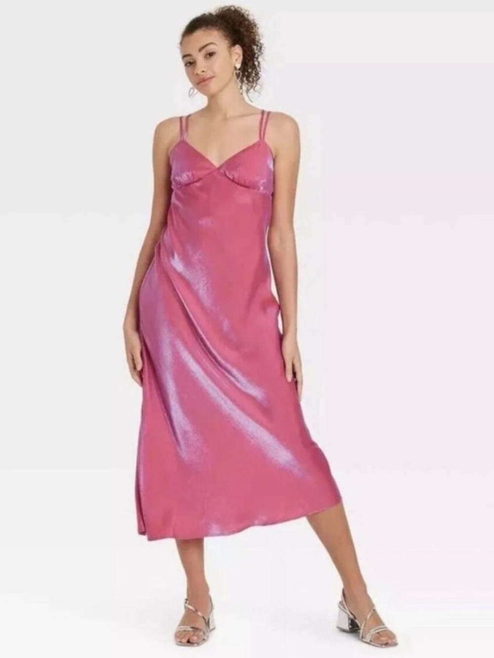 NWT XXS Wild Fable Pink Blue Iridescent Party Maxi Slip Dress